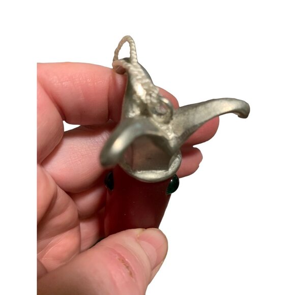 John Toole Ornament Handmade Glass Red Frosted Glass Green Rhinestones NEW w Tag - Picture 8 of 10